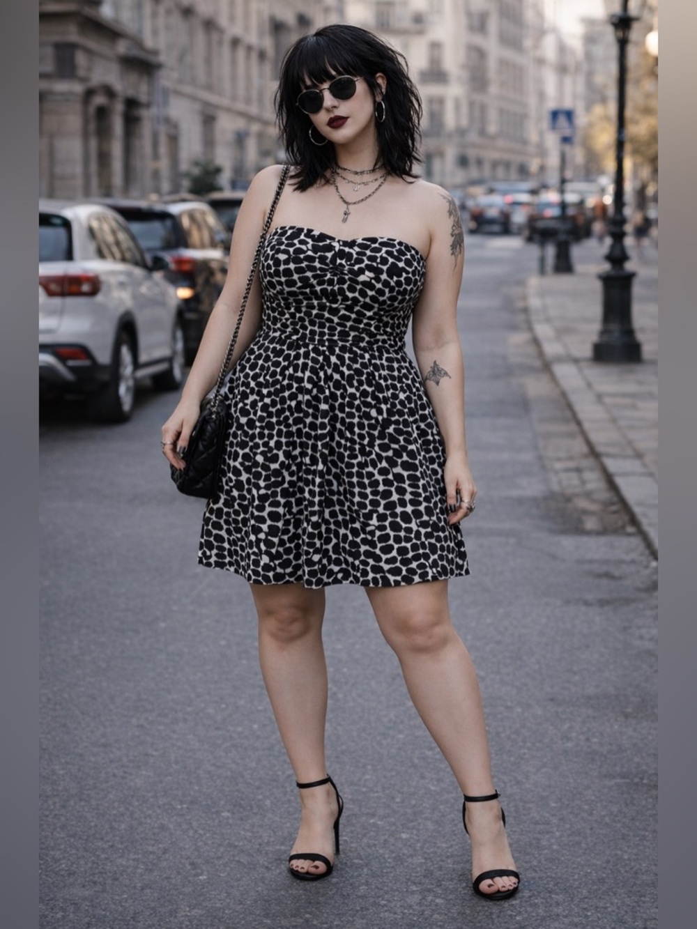 Silk Strapless Dress Women's Size 14 Black And White Pattern Wedding Guest